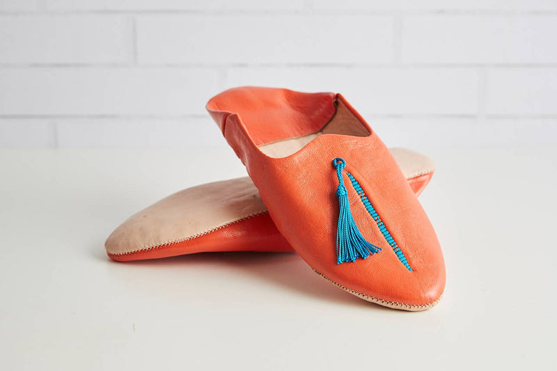 Moroccan Leather Slippers: Medium / Blue/Fuchsia